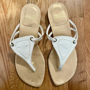 Stuart Weitzman Triangle White Ostrich Leather thong flat Sandals size 5.5